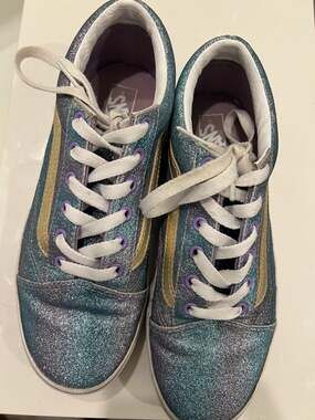 Vans Kids Old Skool Ombre Glitter Blue Purple Gold Sneakers Youth Size 5